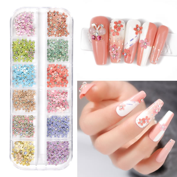 3D Flower Nail Charms 12 Colors Flower Nail Charms Acrylic Flower